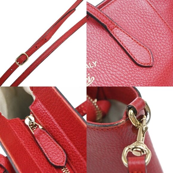 GUCCI GG Logo Swing 2Way Shoulder Hand Tote Bag Leather Red GHW Italy 73KP034 - Picture 14 of 15